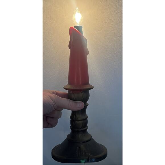 VTG Blow Mold Plastic Christmas Candle Holder Candlestick Set Light Holiday NICE - Picture 5 of 5